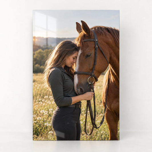 Vlastní fotografie na kovu – Kůň a jezdkyně (ukázka 19)